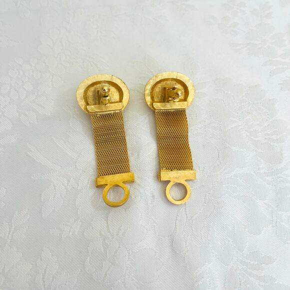 Vintage 70s DANTE Oval Banded Agate Cufflinks Cabochon Gold Tone Cuff Links - Picture 8 of 9